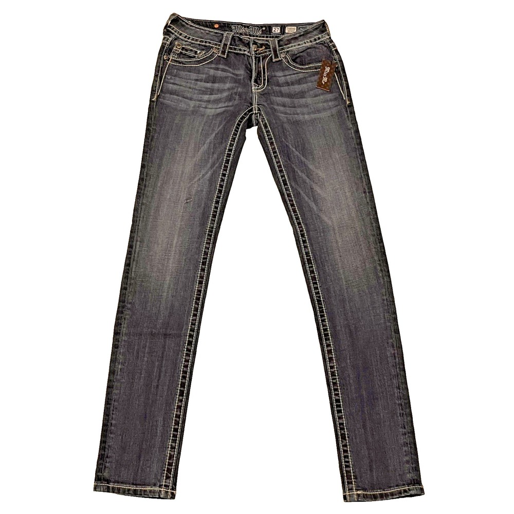 MISS ME Mid Rise Skinny Jeans Sz 27 Medium Blue Embroidered Distressed NEW G38